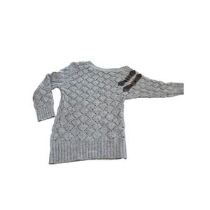 Grey Off The Shoulder Textured Knit Sweater with Buckle Detail Size M